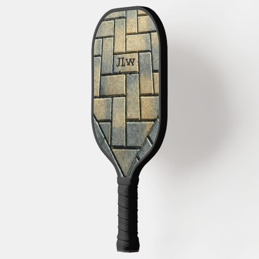 Gele baksteen en grijs patroon gepersonaliseerd pickleball paddle (Links)