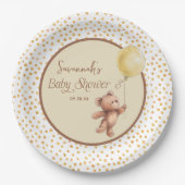 Gele ballon Teddy Bear Baby shower Papier Bord (Voorkant)