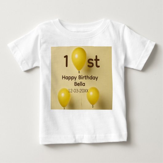Gele ballonnen 1e verjaardag toevoegen naam datum  (Voorkant)