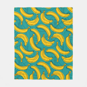 gele banaan met zwart omlijnd naadloos patroon fleece deken