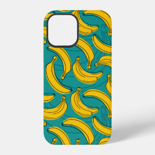 gele banaan met zwart omlijnd naadloos patroon iPhone 12 hoesje