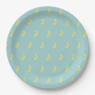 Gele banaan tekening blauw patroon papieren bordje