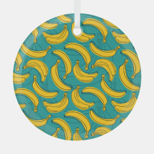 Gele banaan: zwarte omtrek glas ornament