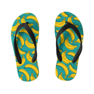 Gele banaan: zwarte omtrek kinder teenslippers