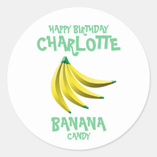 Gele Banana Snoep Happy Birthday Ronde Sticker