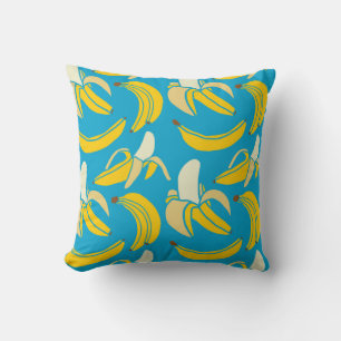 Gele bananen, blauw achtergrondpatroon kussen
