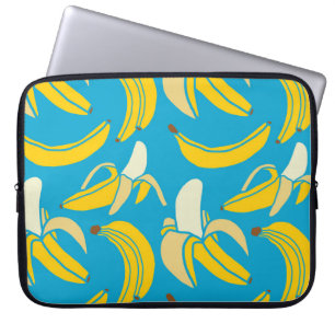 Gele bananen, blauw achtergrondpatroon laptop sleeve