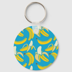 Gele bananen, blauw achtergrondpatroon sleutelhanger