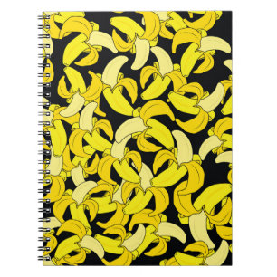 gele bananen: zwarte achtergrond notitieboek
