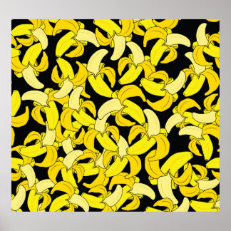 gele bananen: zwarte achtergrond poster