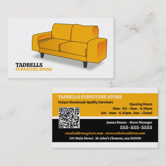 Gele bank - Meubelwinkel Verkoop Visitekaartje (Voorkant / Achterkant)