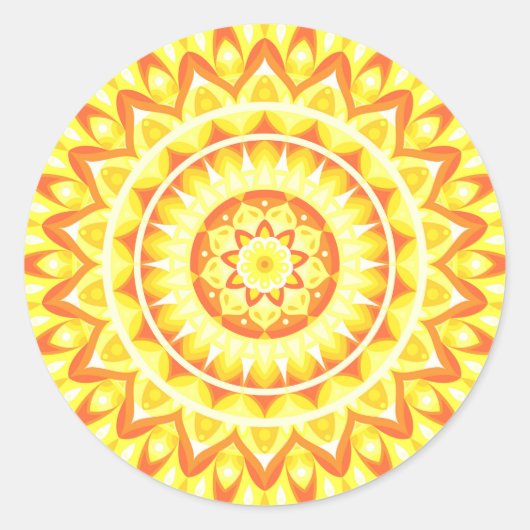 Gele basis Mandala Ronde Sticker (Voorkant)