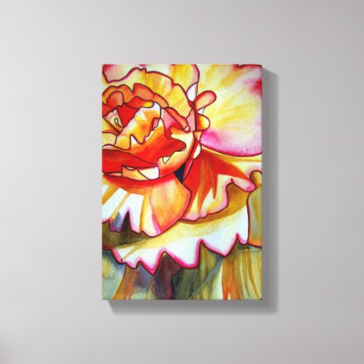 Gele Begonia waterverf originele kunst Canvas Afdruk (Voorkant)