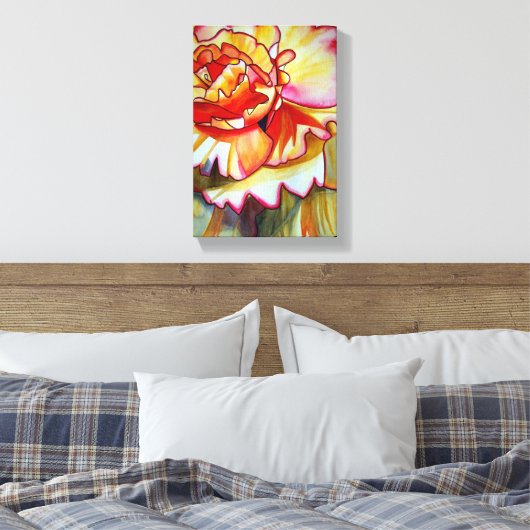 Gele Begonia waterverf originele kunst Canvas Afdruk (Insitu (Slaapkamer))