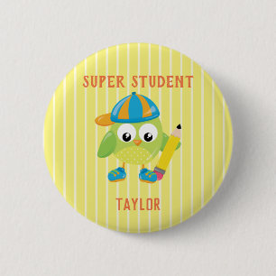 Gele beloning voor Super Student Owl Ronde Button 5,7 Cm