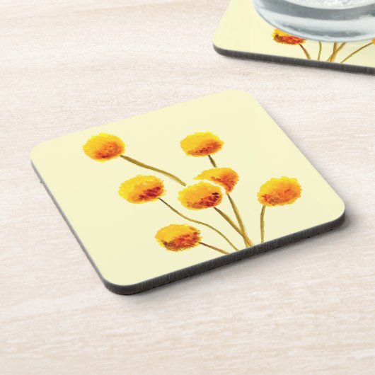 Gele Billy Button (Australische bloem) Bier Onderzetter (Linkerzijde)