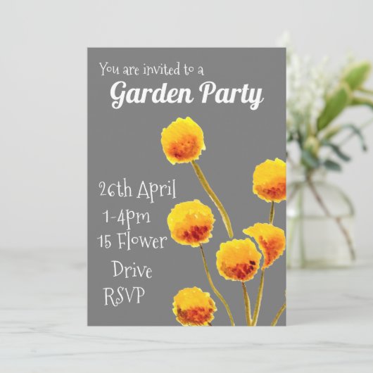 Gele Billy Button flower Garden party function Kaart (Staand voorkant)