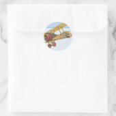 Gele Biplane Ronde Sticker (Tas)