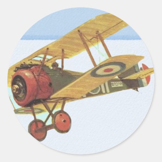 Gele Biplane Ronde Sticker (Voorkant)