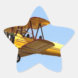 Gele Biplane Ster Sticker