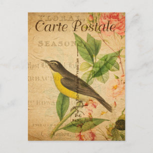  Gele Bird Flowers French Briefkaart
