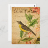 Gele Bird Flowers French Briefkaart (Voorkant / Achterkant)