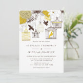Gele Birdcages Floral Wedding Invitation Kaart (Staand voorkant)