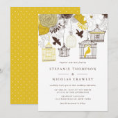 Gele Birdcages Floral Wedding Invitation Kaart (Voorkant / Achterkant)