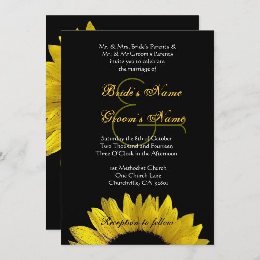 Gele Black Sunflower Weddenschap Premium Metallic Kaart (Voorkant / Achterkant)