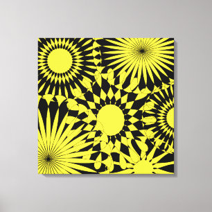Gele Black Sunshine Flowers Retro Canvas afdrukken