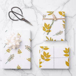 Gele bladeren en witte bloemen Naadloos patroon Inpakpapier Vel