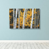 Gele bladeren en witte boomstammen canvas afdruk (Insitu (Houten vloer))