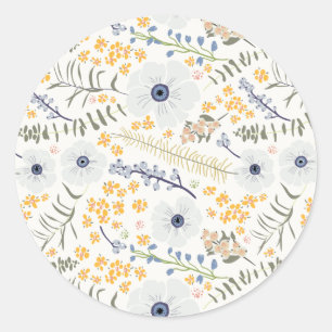 Gele blauwe botanische bloemen ronde sticker
