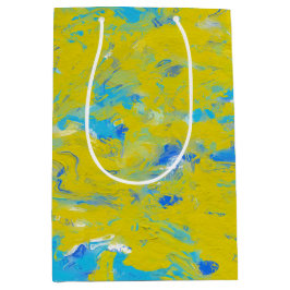 Gele, blauwe en witte rondjes medium cadeauzakje