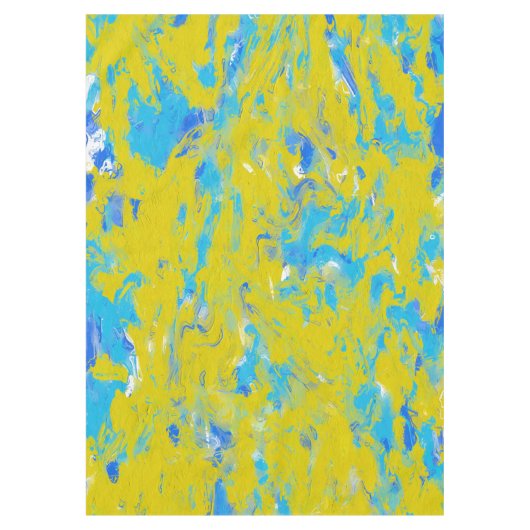 Gele, blauwe en witte rondjes tafelkleed (Voorkant)