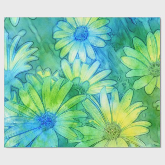 Gele Blauwe Groene Abstracte Waterverf Daisies Cadeaupapier (Vlak)