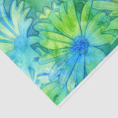 Gele Blauwe Groene Abstracte Waterverf Daisies Tissuepapier (Detail)