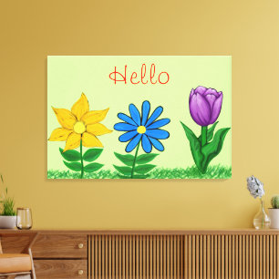 Gele Blauwe Paarse Bloementuin Canvas Afdruk