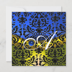 GELE BLAUWE SAPPHIERE ZWARTE DAMAST MONOGRAM KAART
