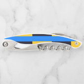 Gele blauwe strepen kurkentrekker (Voorkant)