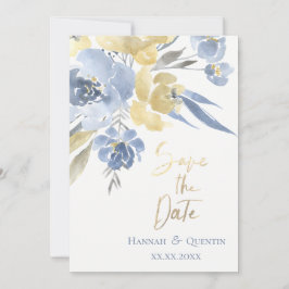 gele blauwe waterverf bloemen behalve de datum save the date