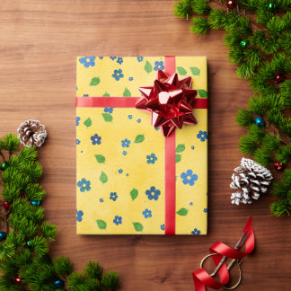 gele blauwe whimische wilde bloemen Inpakpapier