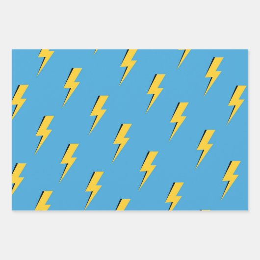 Gele Bliksemblauwe Achtergrond Y2K Patroon Inpakpapier Vel (Voorkant)