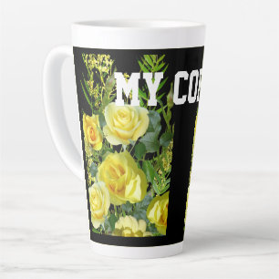 Gele bloem afbeelding Mijn koffie tekst Latte mok