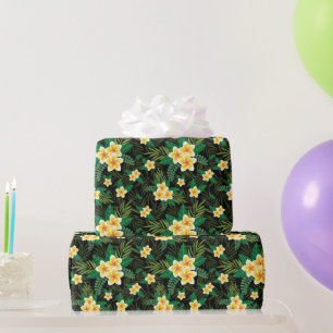 Gele bloem groene bladeren verjaardag bruidsfeest cadeaupapier
