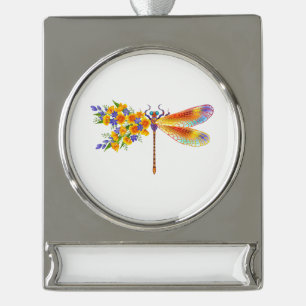Gele Bloem Libel Verzilverd Banner Ornament