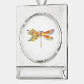 Gele Bloem Libel Verzilverd Banner Ornament (Links)