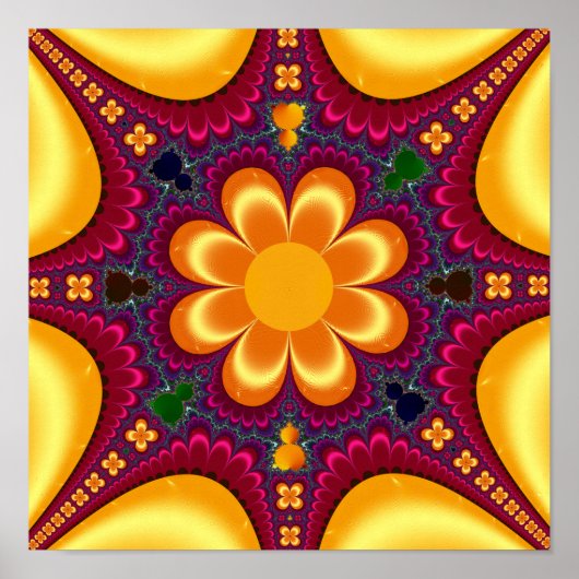 Gele bloem Mandelbrot Mandala Poster (Voorkant)