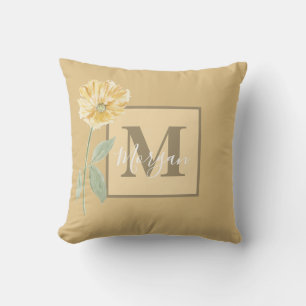 gele bloem monogram kussen