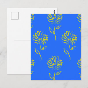 Gele bloem omlijning op een blauwe achtergrond briefkaart